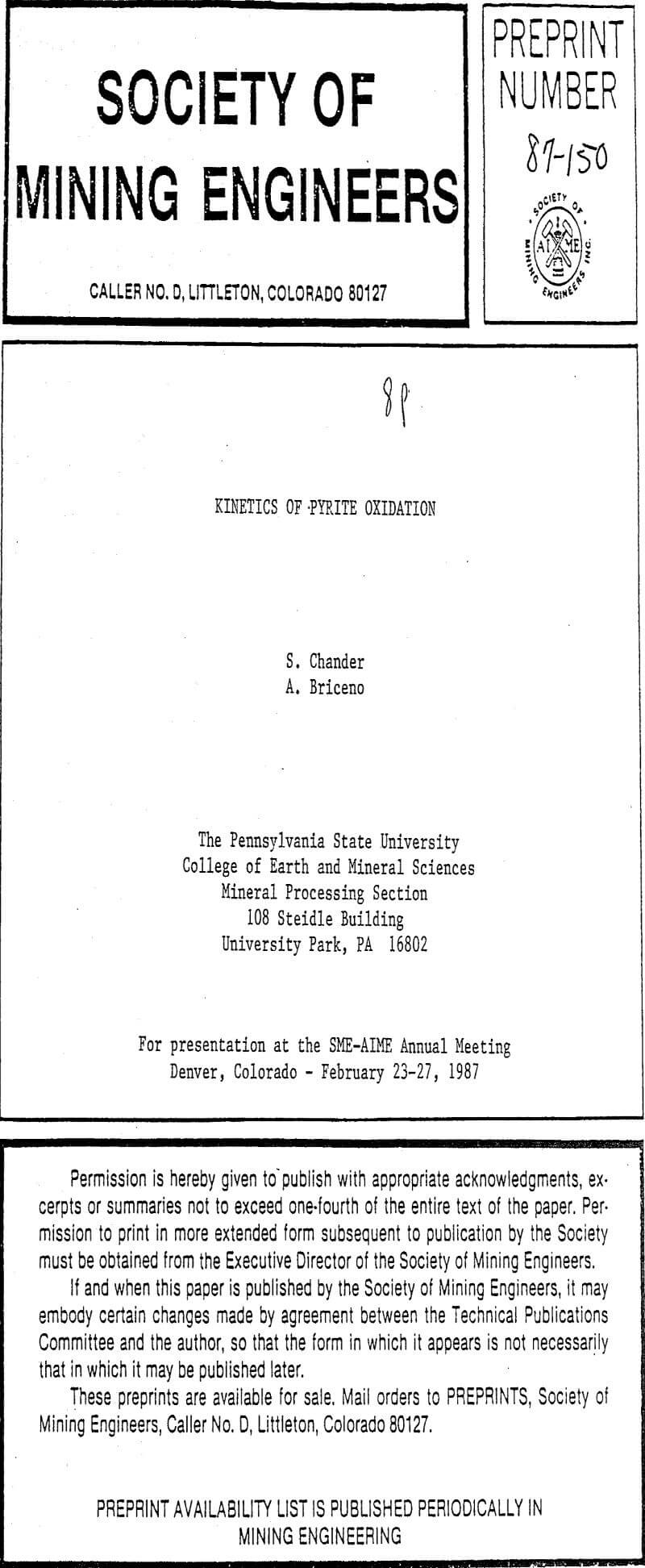 kinetics of pyrite oxidation