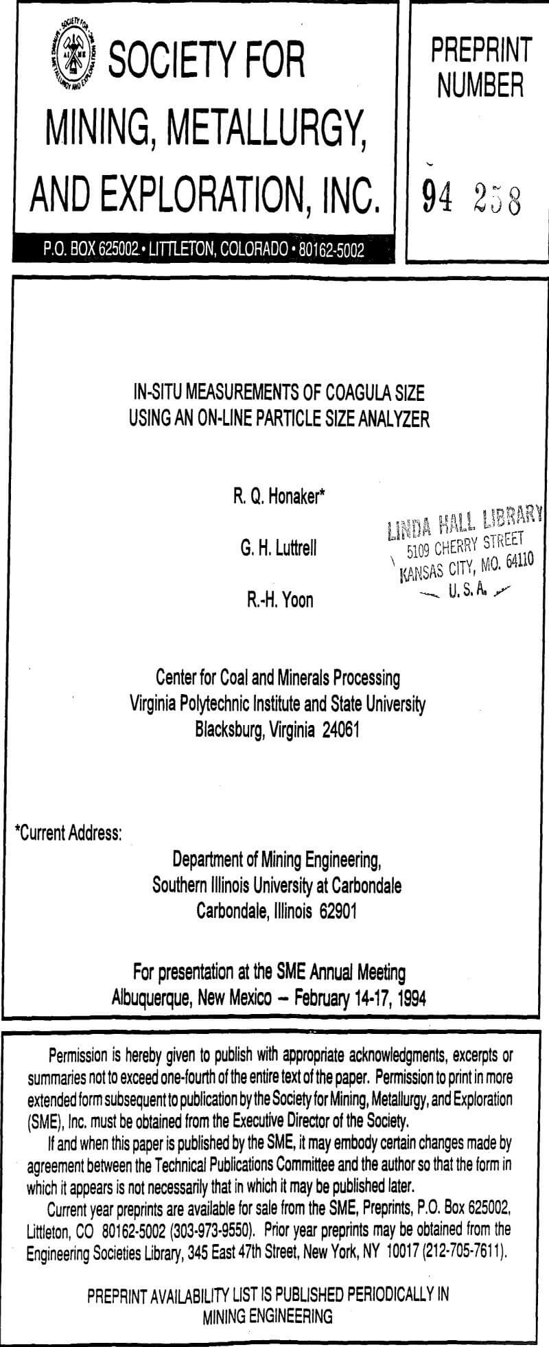 in-situ measurements of coagula size using an on-line particle size analyzer