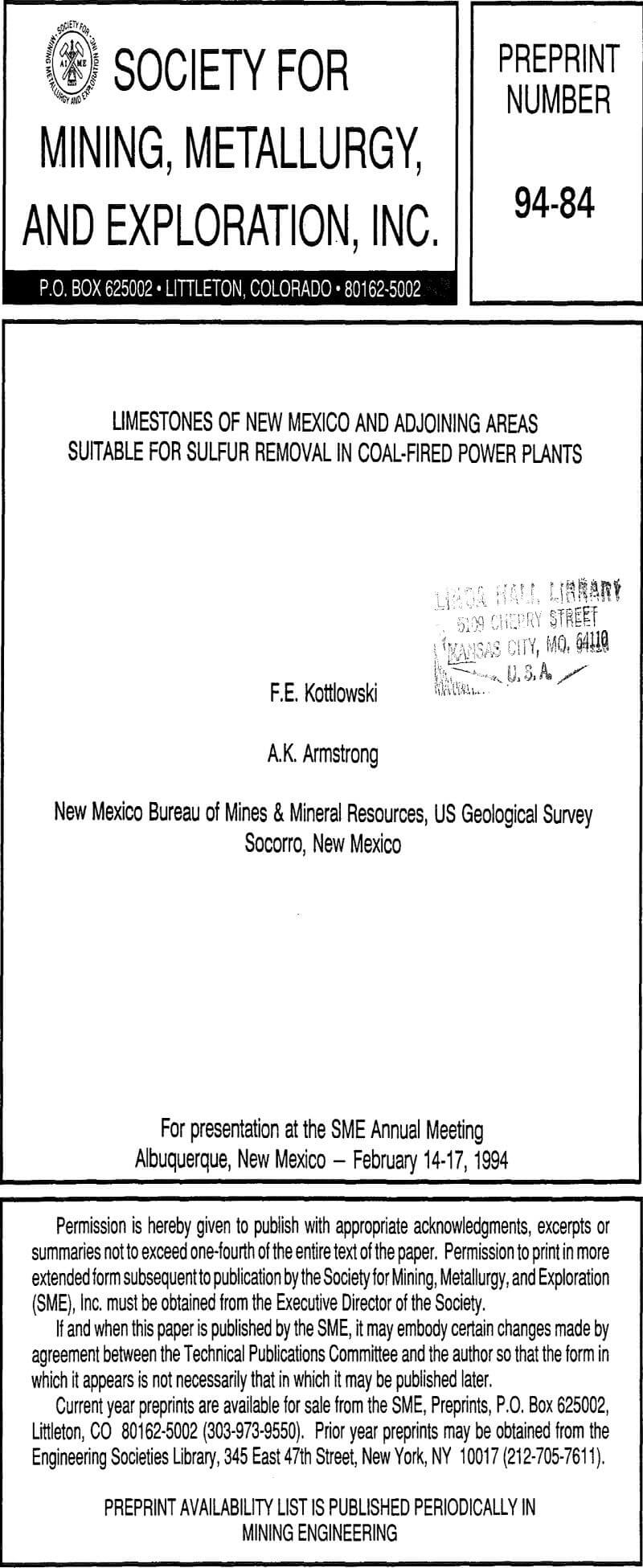 limestones of new mexico and adjoining areas suitable for sulfur removal in coal-fired power plants