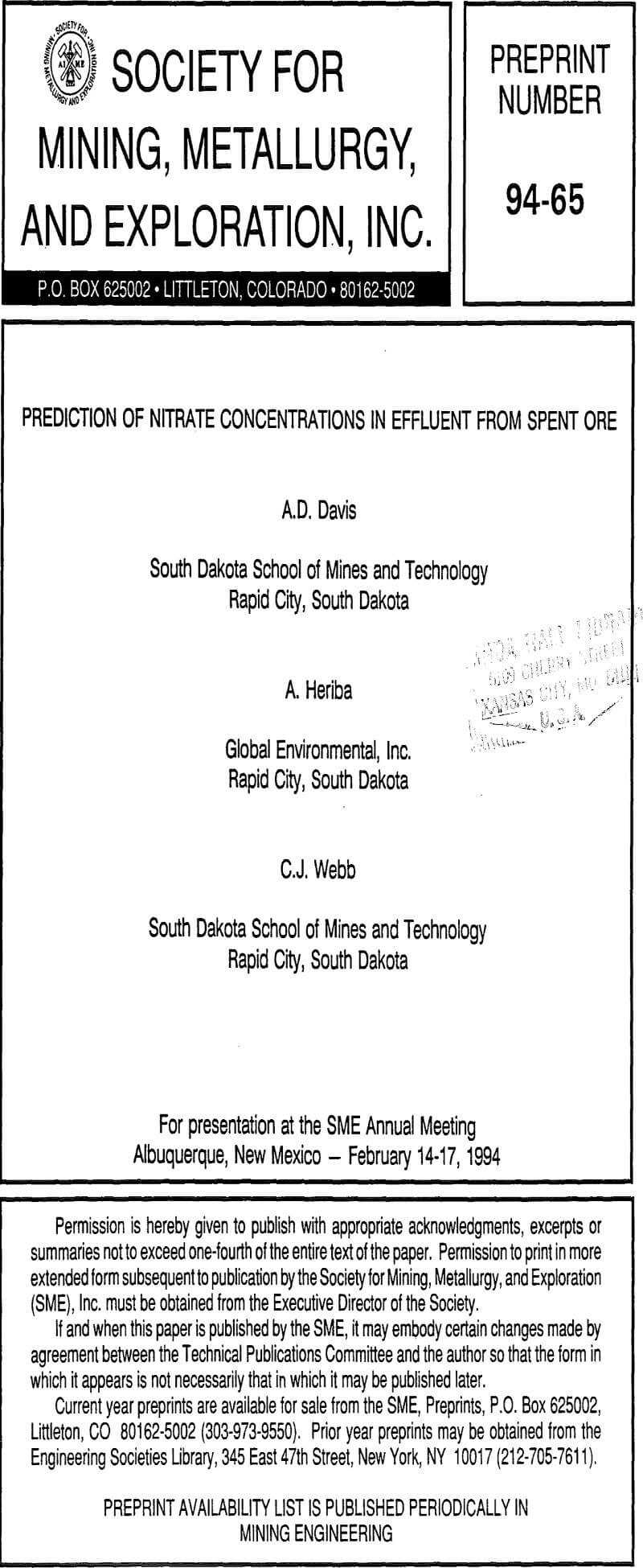 prediction of nitrate concentrations in effluent from spent ore