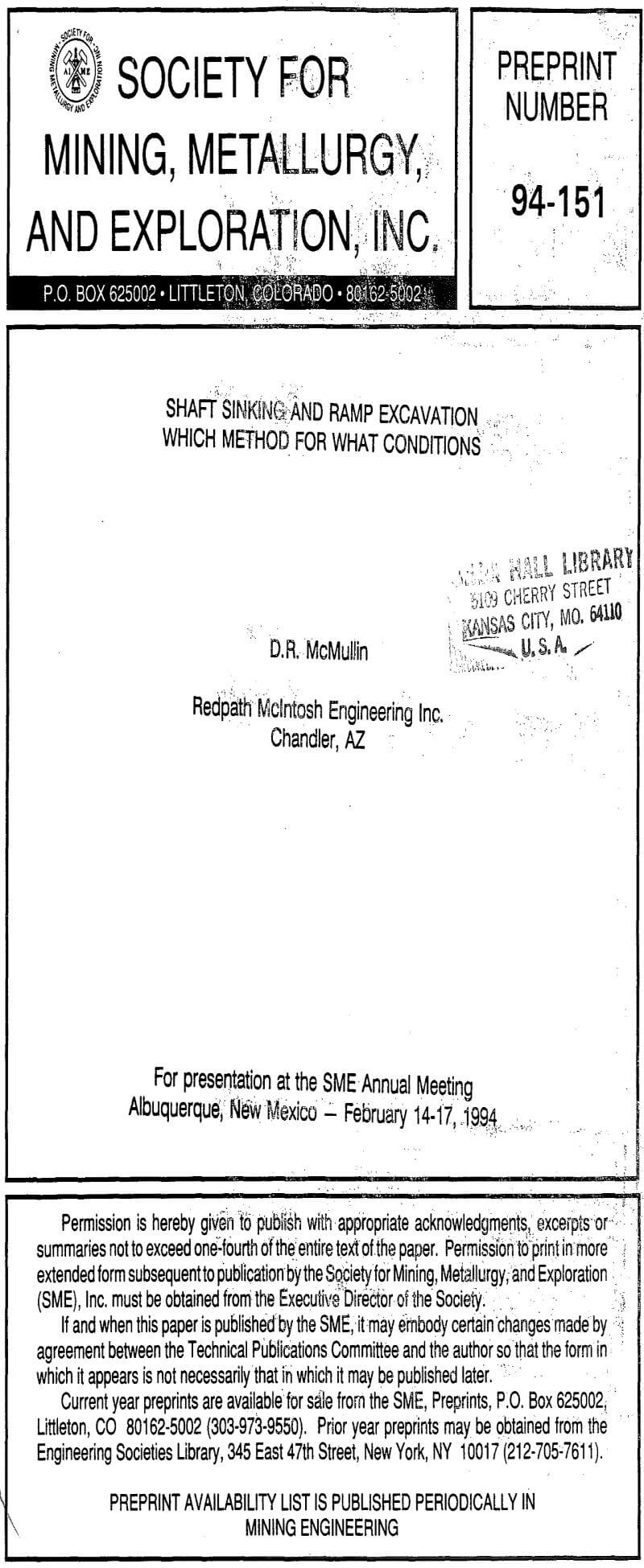 shaft sinking and ramp excavation which method for what conditions