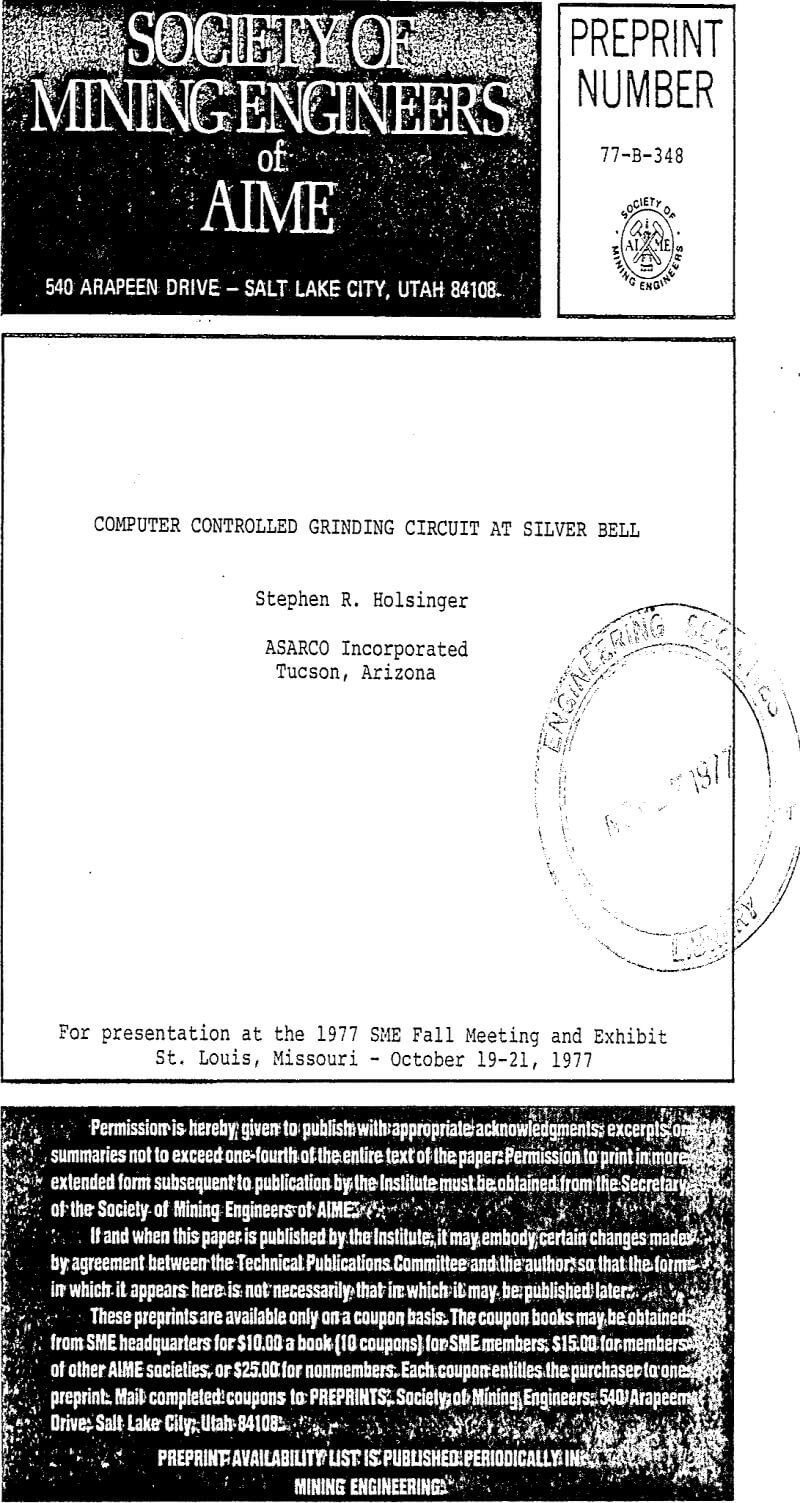 computer controlled grinding circuit at silver bell