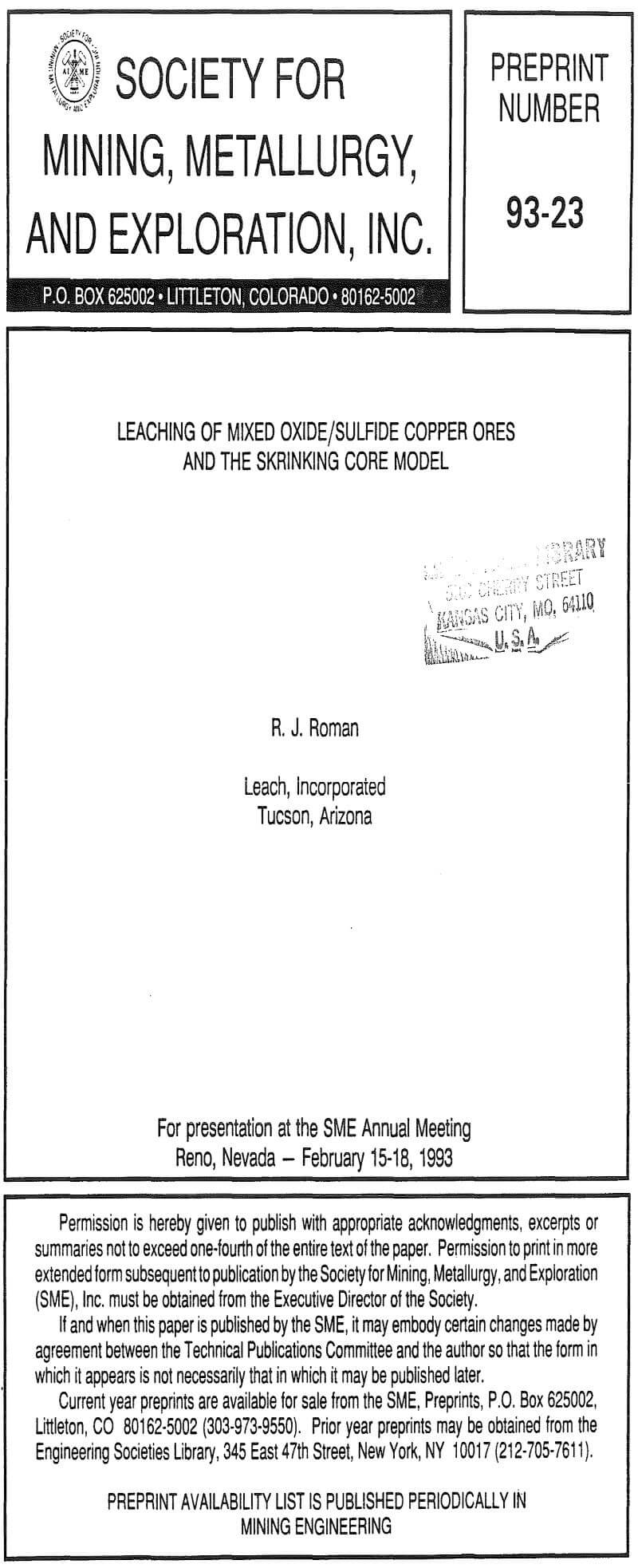 leaching of mixed oxide sulfide copper ores and the skrinking core model