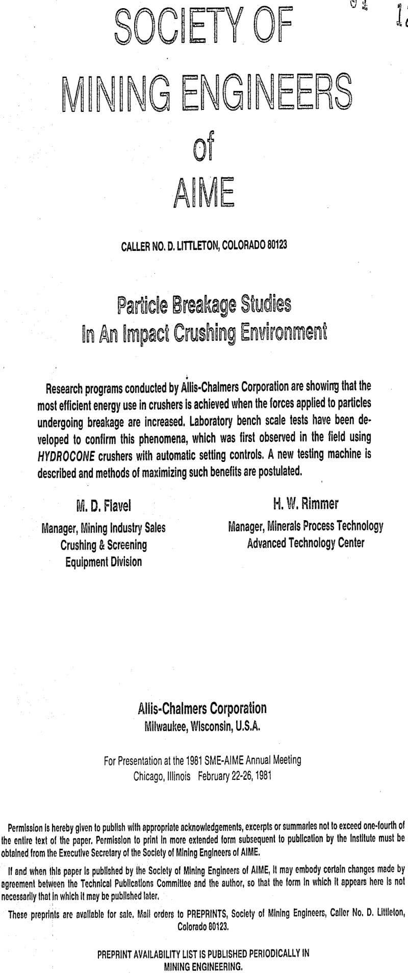 particle breakage studies in an impact crushing environment