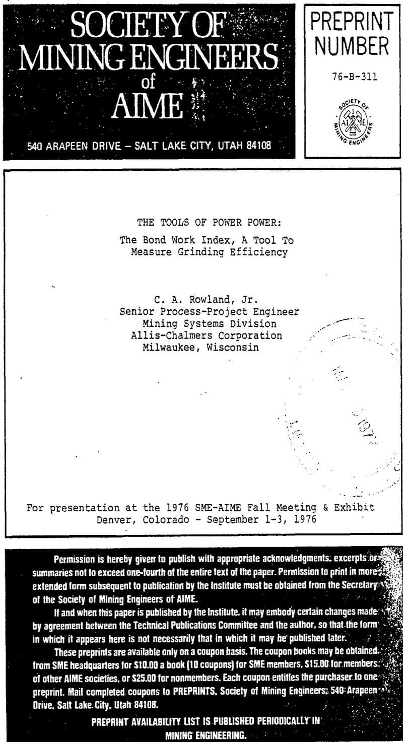 the tools of power the bond work index, a tool to measure grinding efficiency
