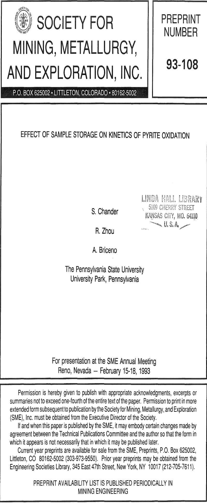 effect of sample storage on kinetics of pyrite oxidation