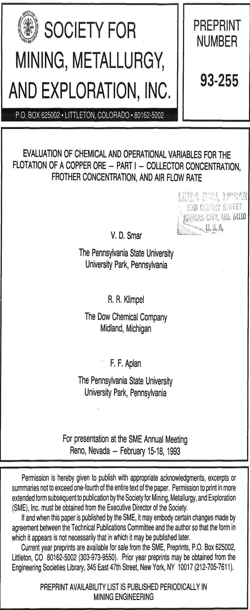 evaluation of chemical and operational variables for the flotation of a copper ore part i collector concentration frother concentration and air flow rate