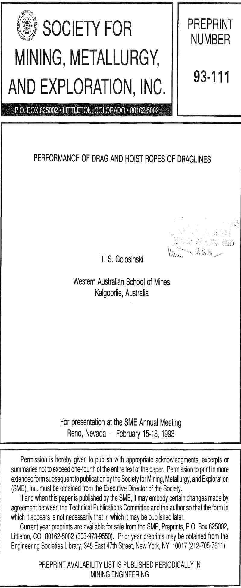 performance of drag and hoist ropes of draglines