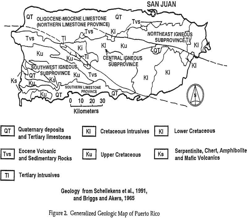 precious metal generalized geologic map of puerto rico