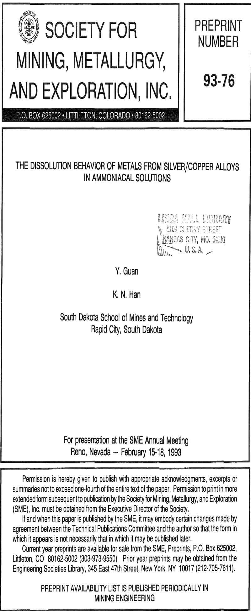 the dissolution behavior of metals from silver copper alloys in ammoniacal solutions