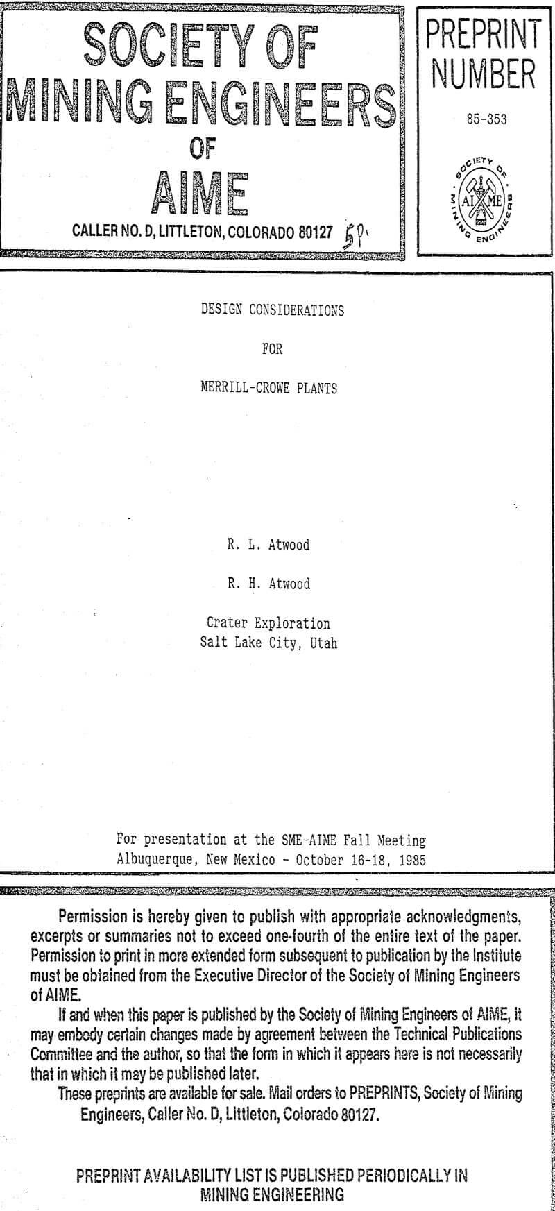 design considerations for merrill-crowe plants