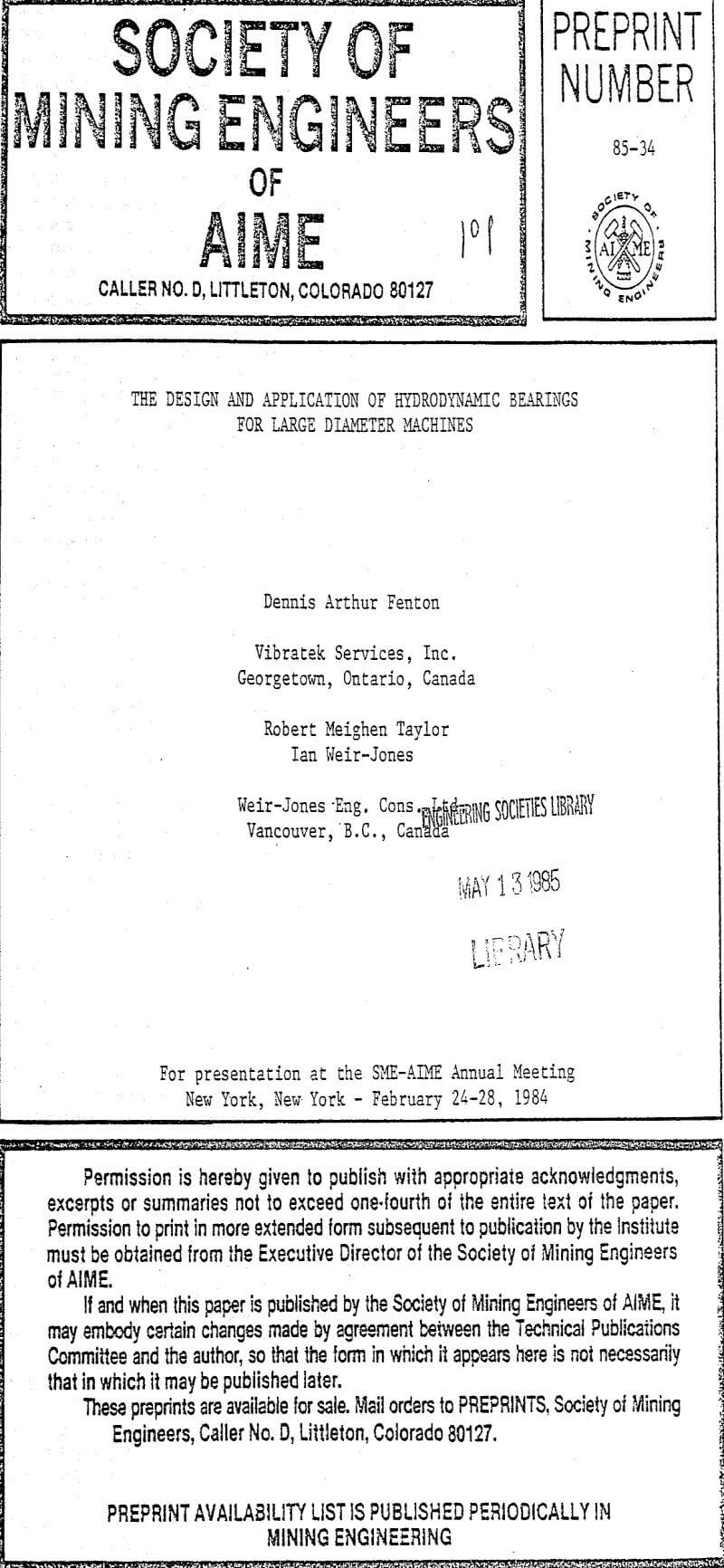 the design and application of hydrodynamic bearings for large diameter machines