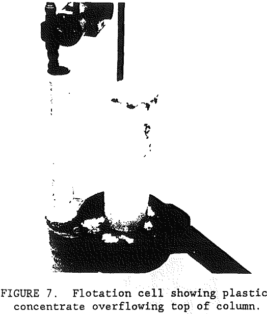 elutriation-flotation cell showing plastic concentrate overflowing top of column