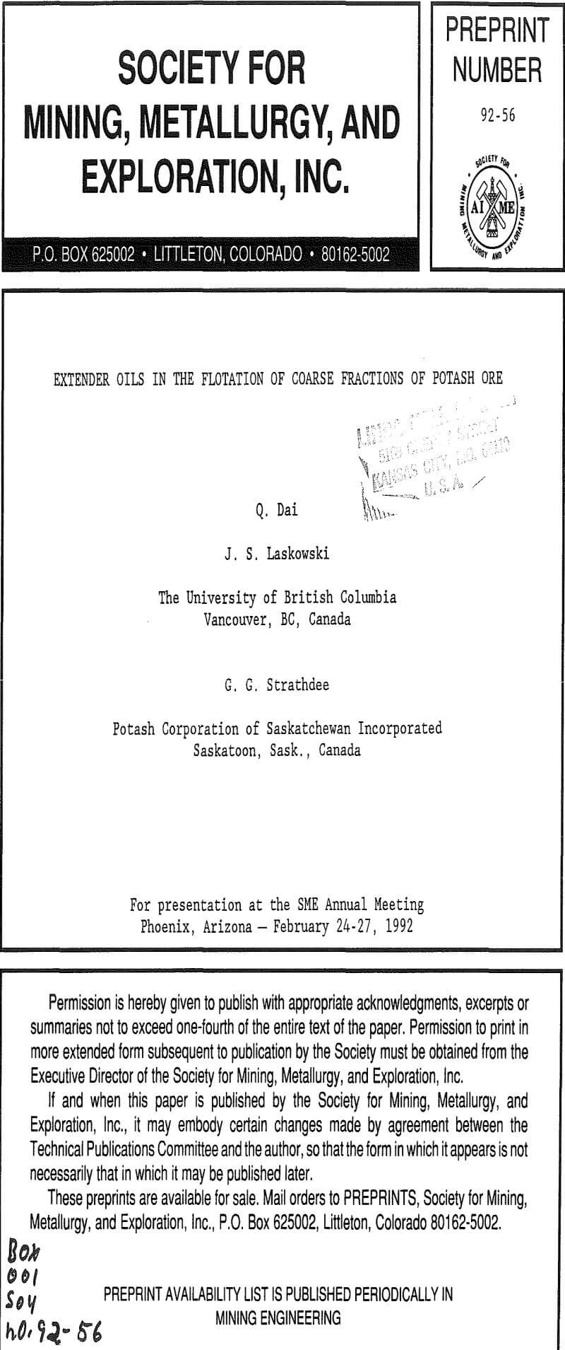 extender oils in the flotation of coarse fractions of potash ore