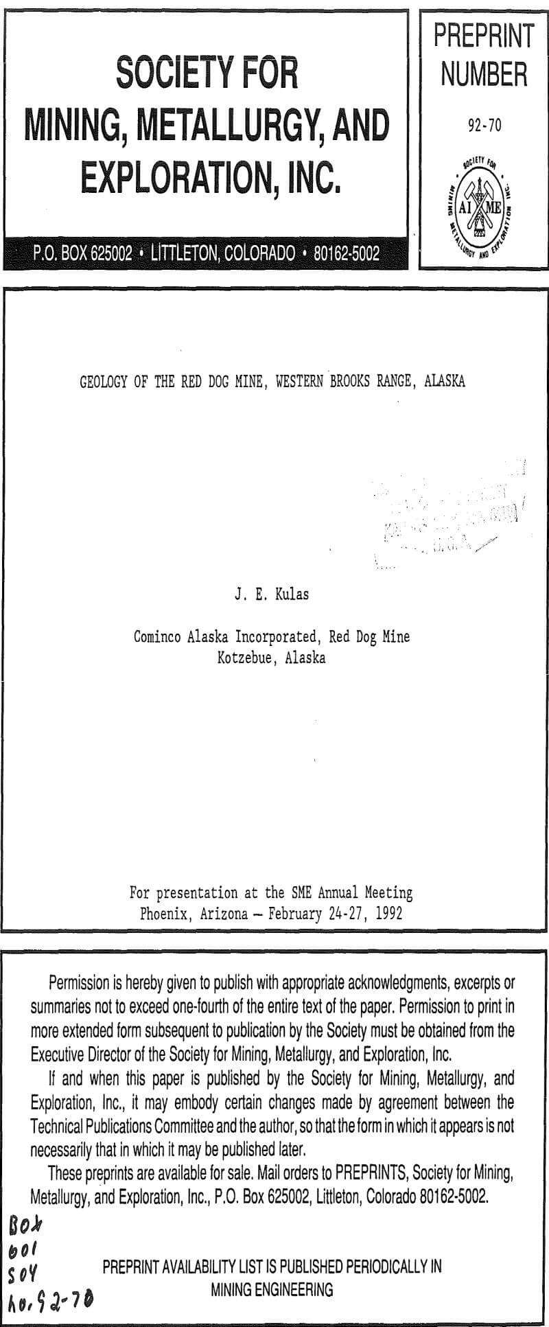 geology of the red dog mine western brooks range alaska