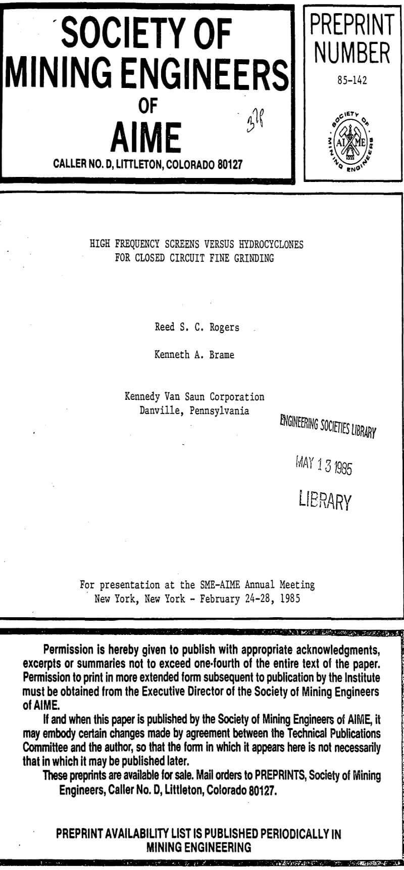 high frequency screens versus hydrocyclones for closed circuit fine grinding