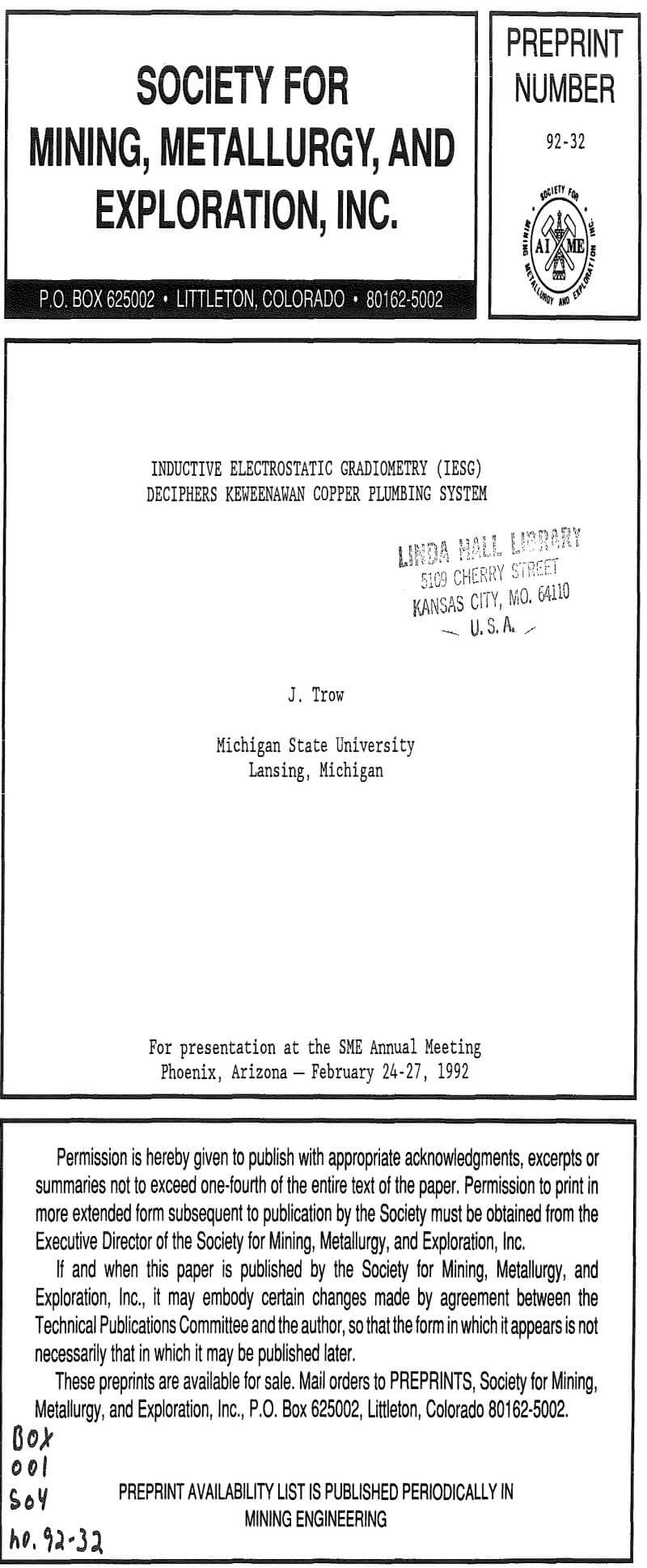 inductive electrostatic gradiometry (iesg) deciphers keweenawan copper plumbing system