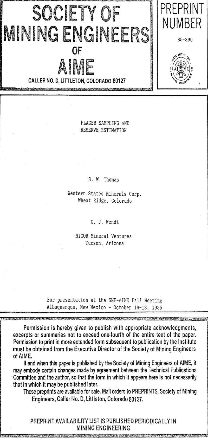 placer sampling and reserve estimation