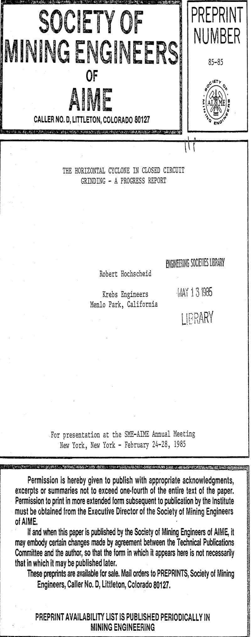 the horizontal cyclone in closed circuit grinding a progress report