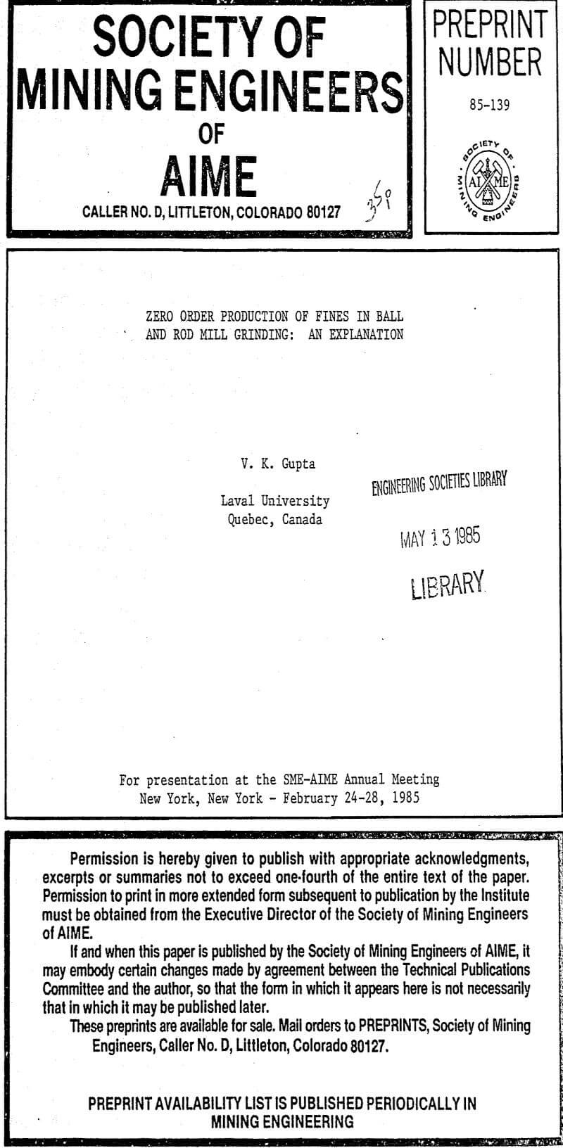 zero order production of fines in ball and rod mill grinding an explanation