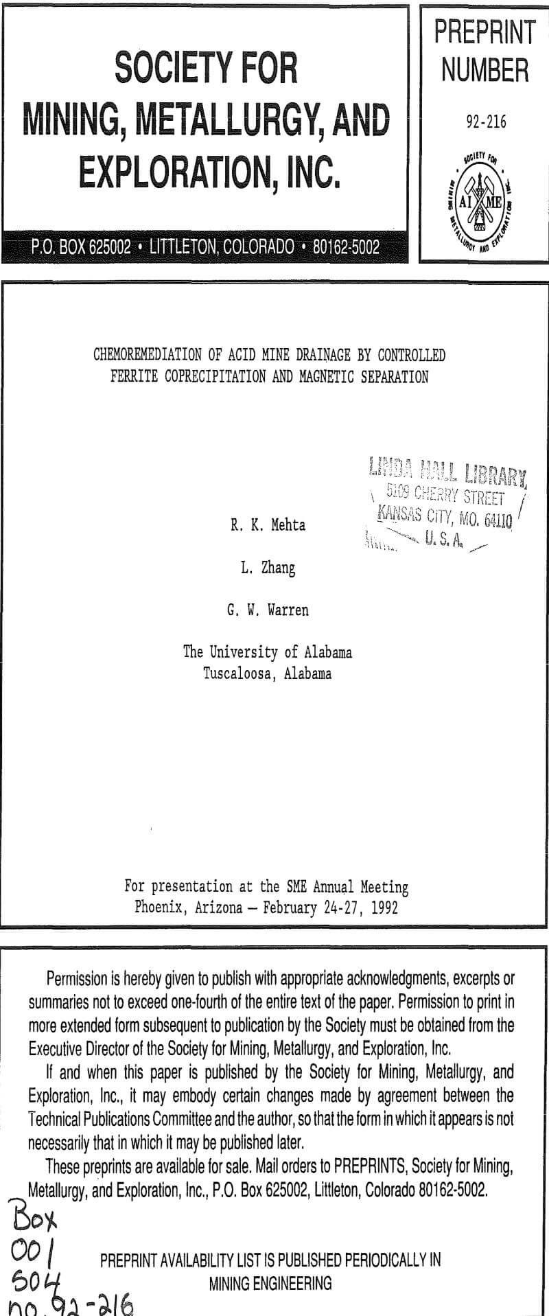 chemoremediation of acid mine drainage by controlled ferrite coprecipitation and magnetic separation