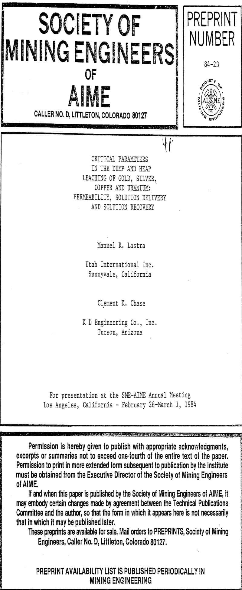 critical parameters in the dump and heap leaching of gold silver copper and uranium permeability solution delivery and solution recovery