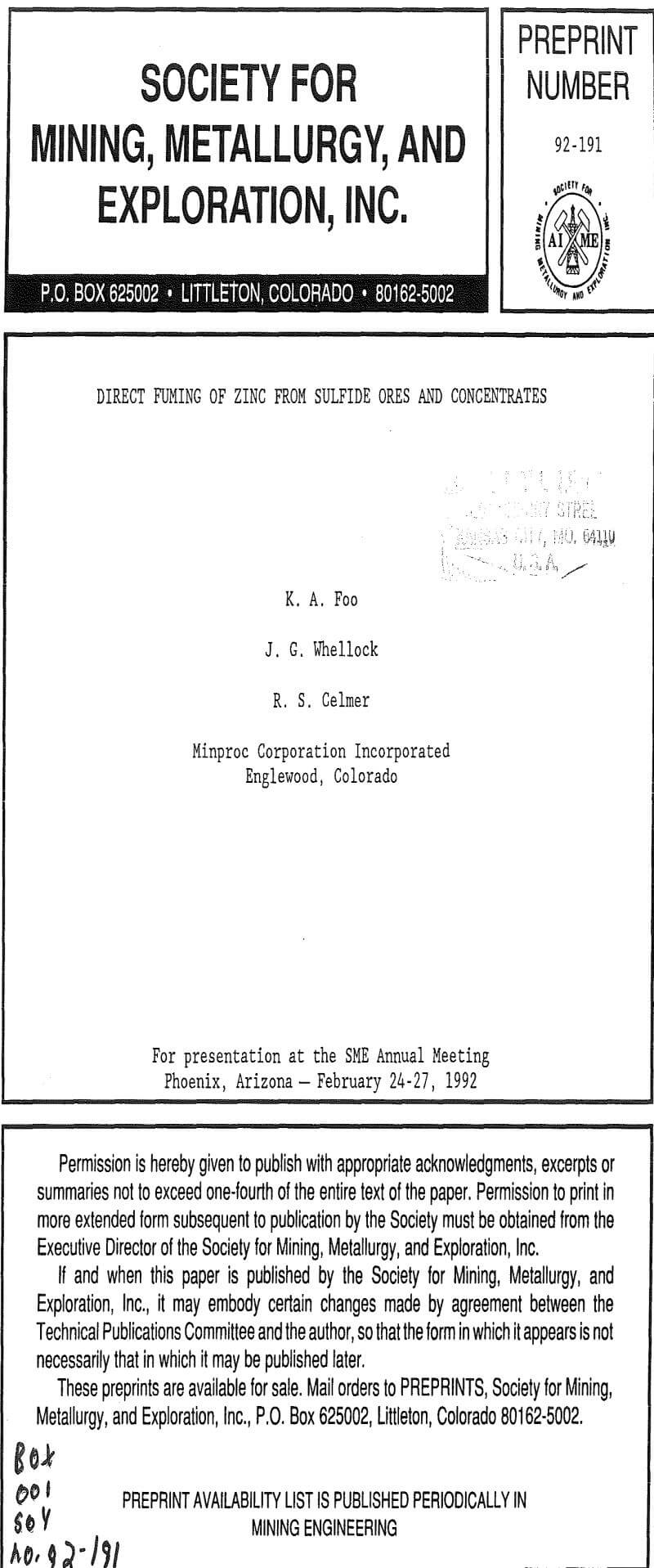 direct fuming of zinc from sulfide ores and concentrates