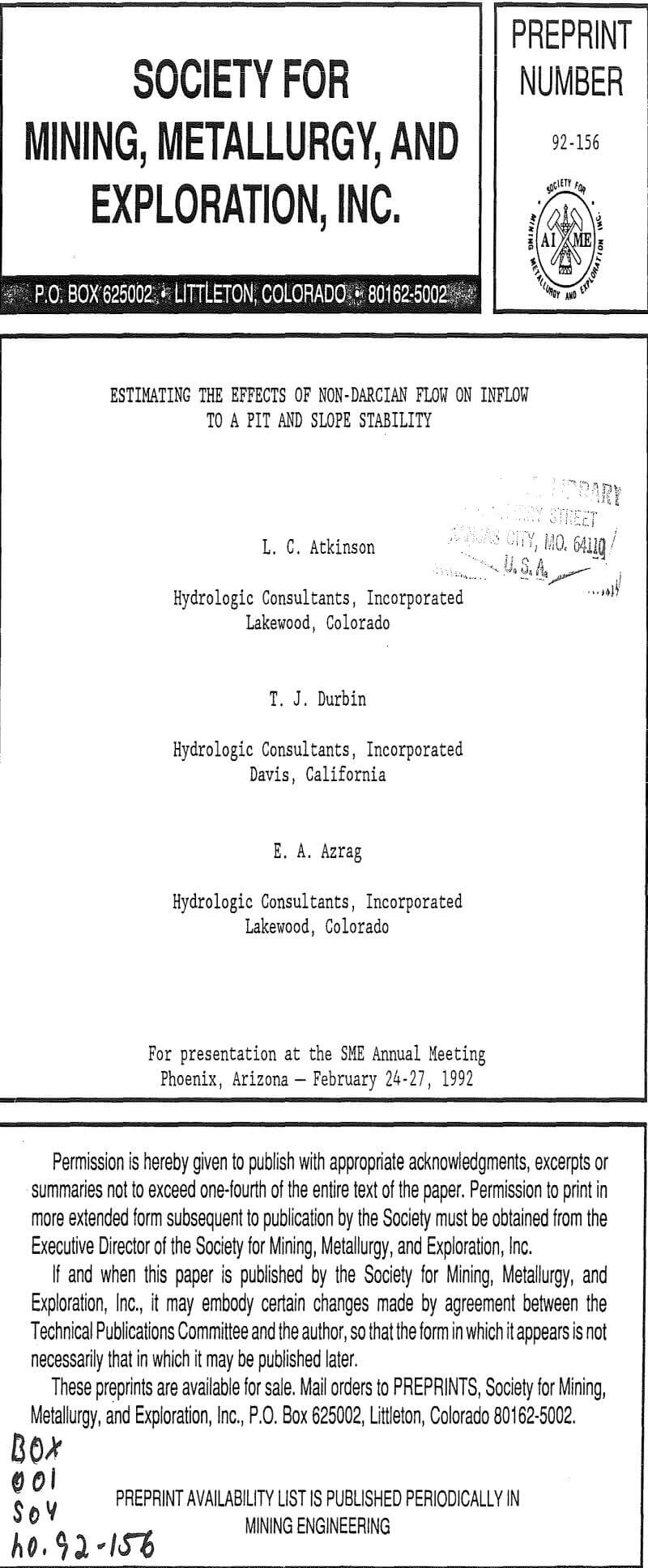 estimating the effects of non-darcian flow on inflow to a pit and slope stability