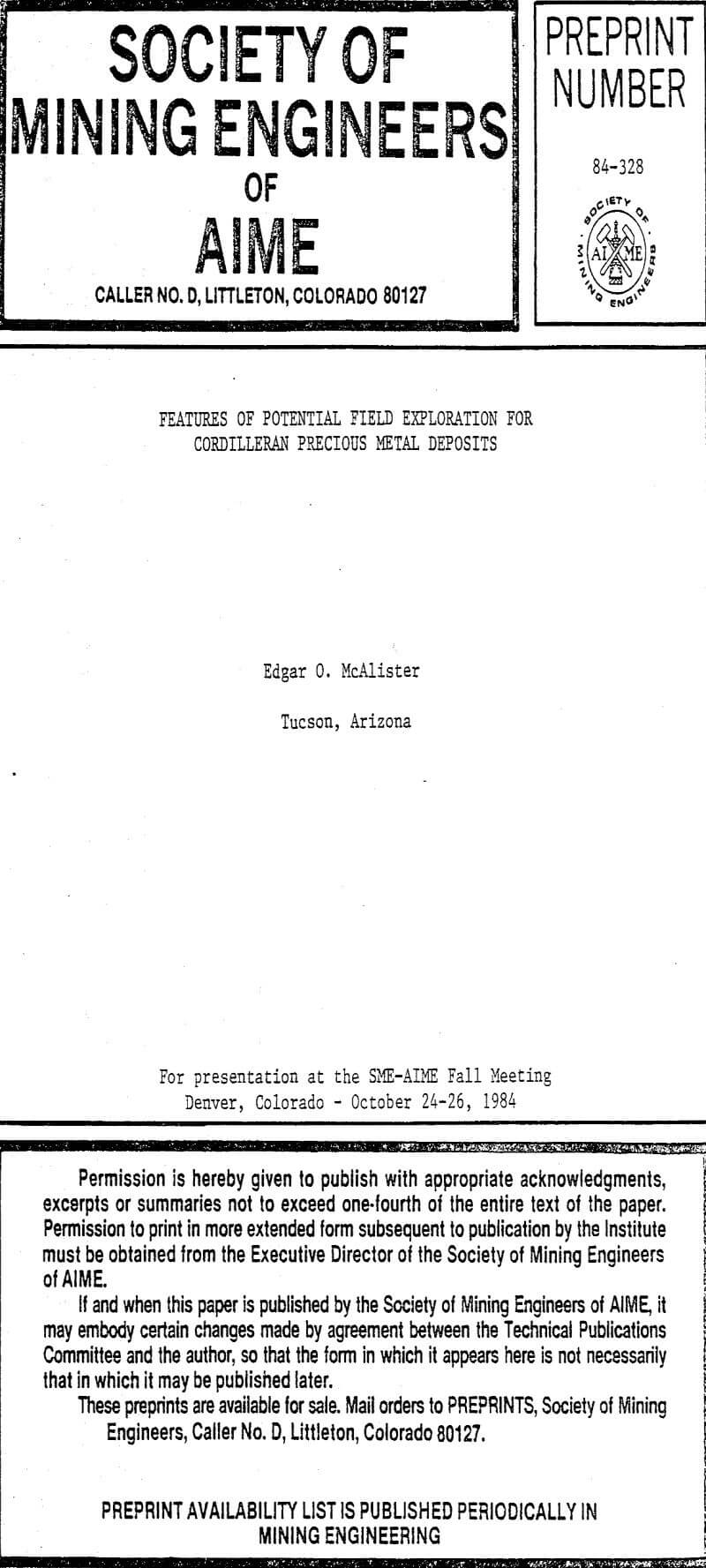 features of potential field exploration for cordilleran precious metal deposits