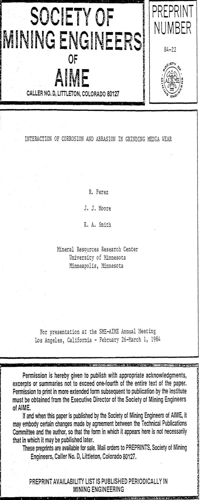 interaction of corrosion and abrasion in grinding media wear