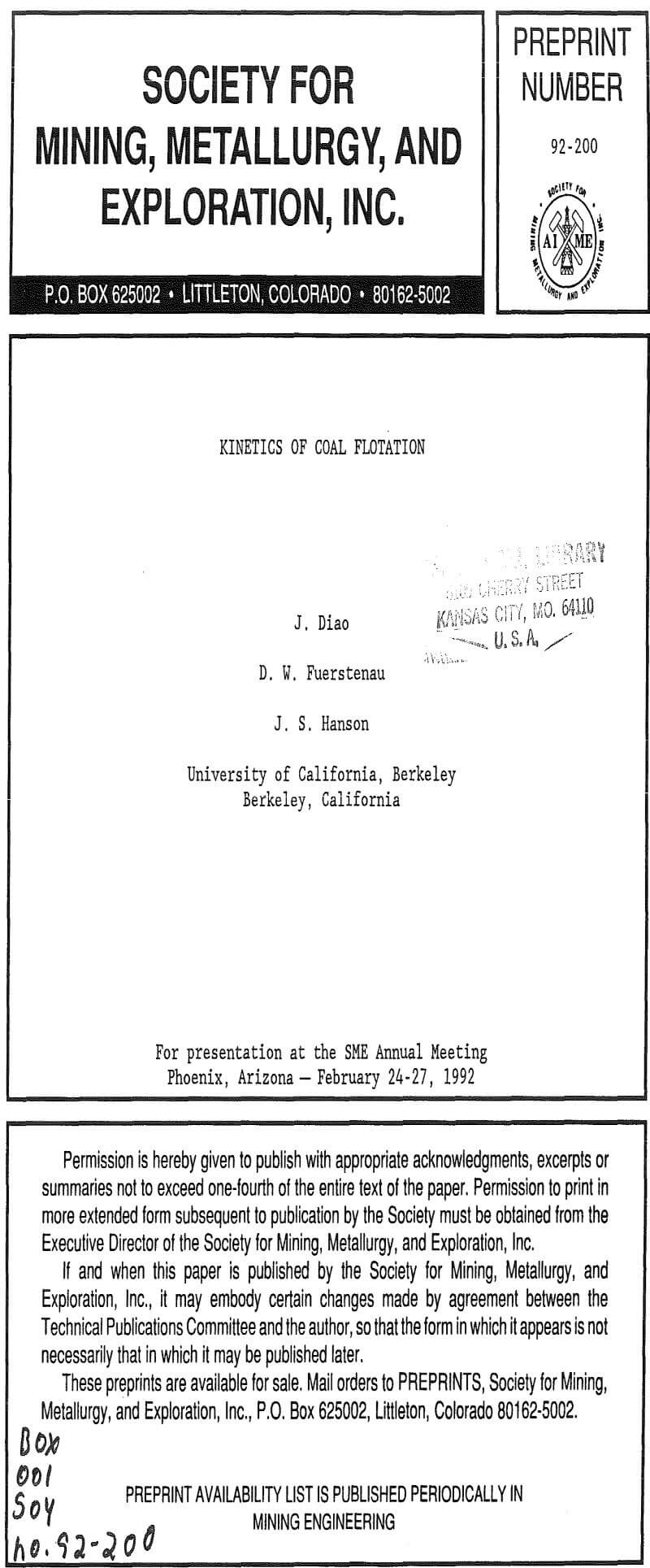 kinetics of coal flotation