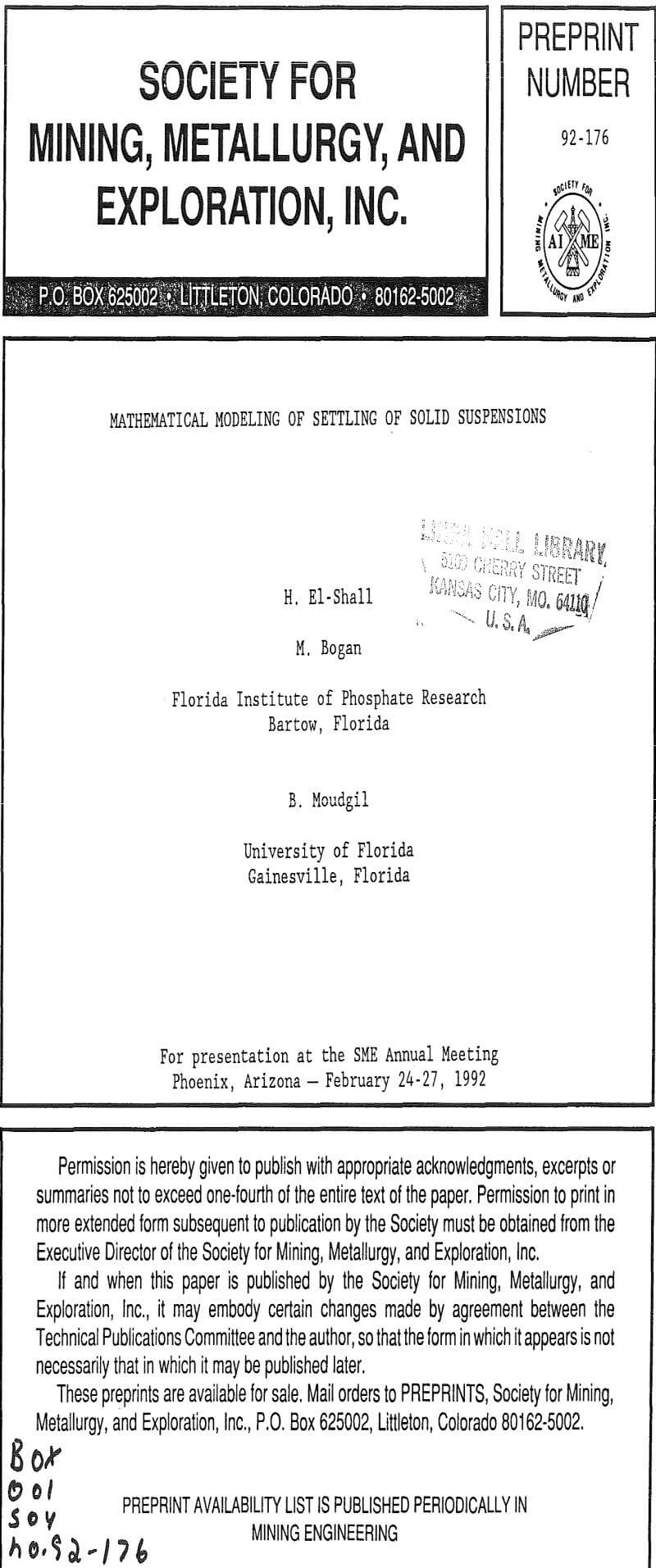 mathematical modeling of settling of solid suspensions