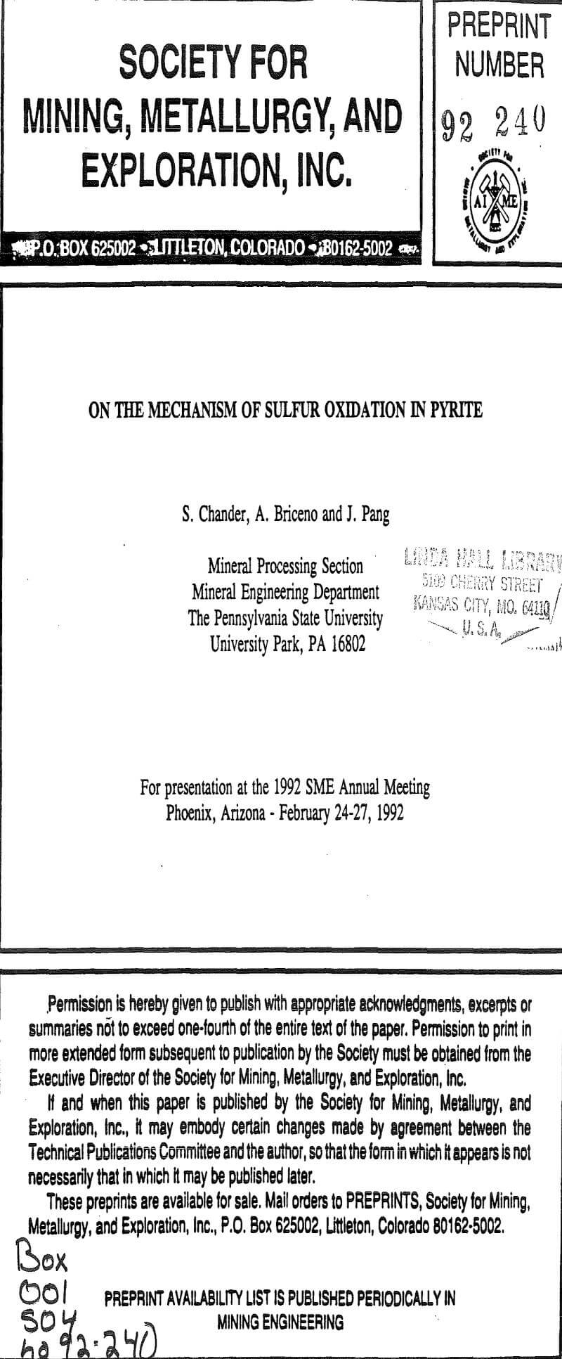 on the mechanism of sulfur oxidation in pyrite