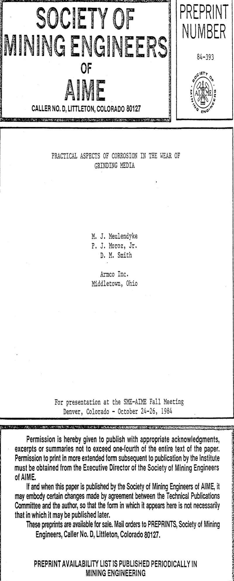 practical aspects of corrosion in the wear of grinding media