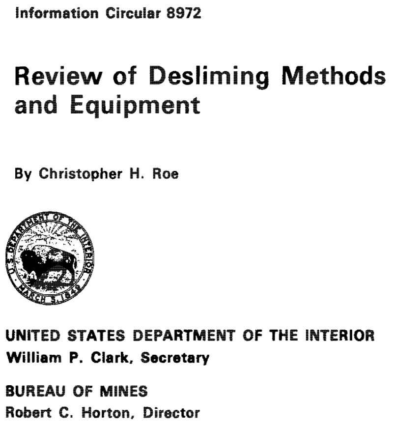 review of desliming methods and equipment