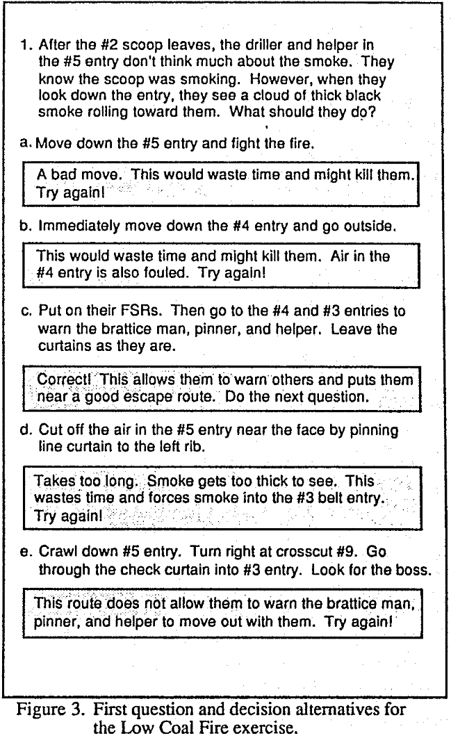 first question and decision alternative for the low coal fire exercise