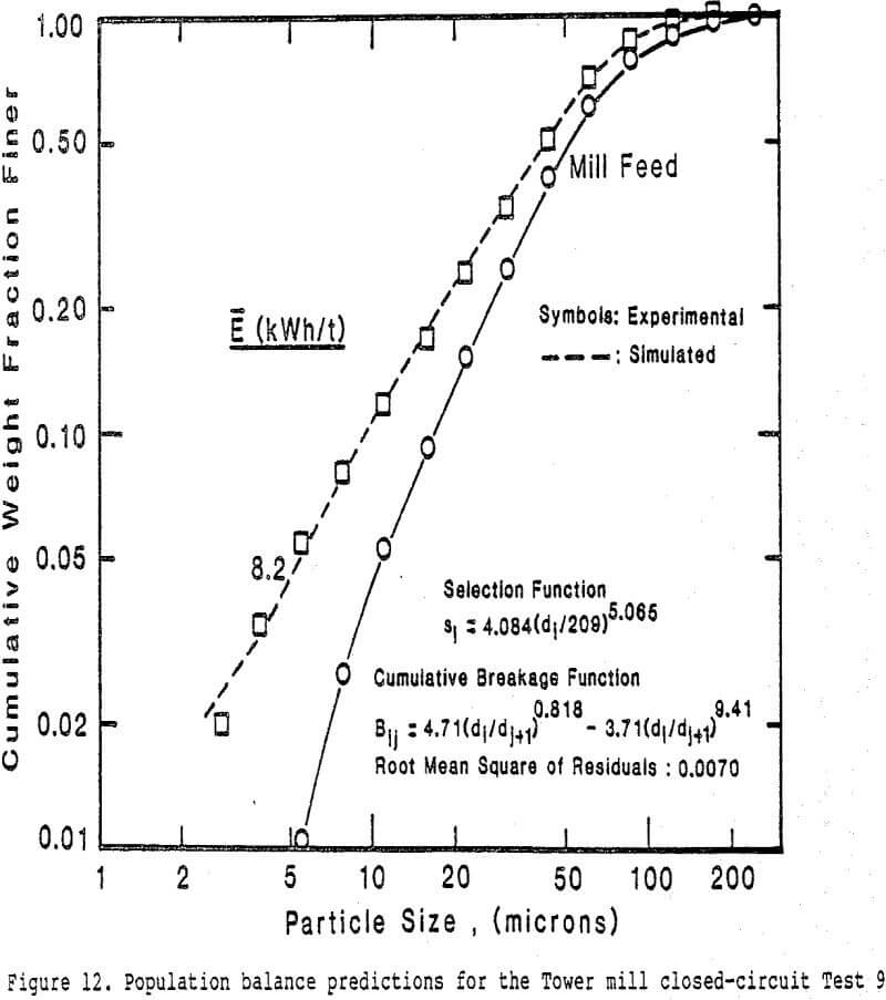 molybdenite-concentrate population balance prediction