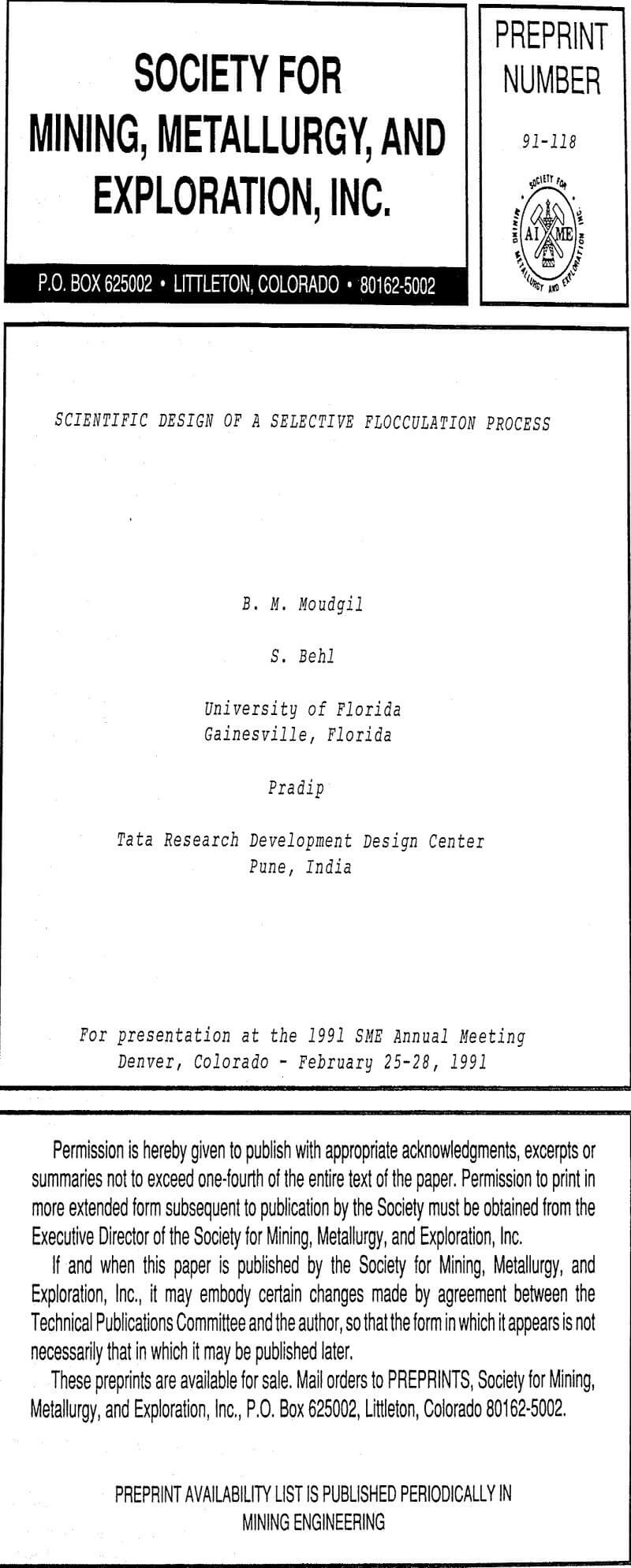 scientific design of a selective flocculation process