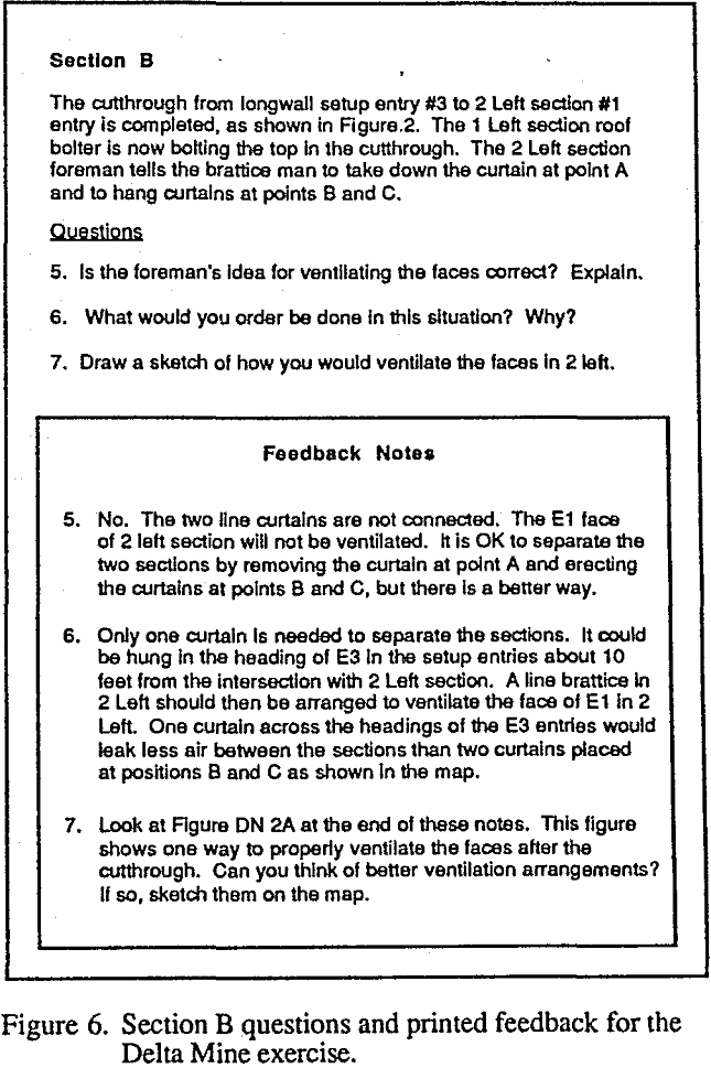 section b questions and printed feedback for the delta mine exercise