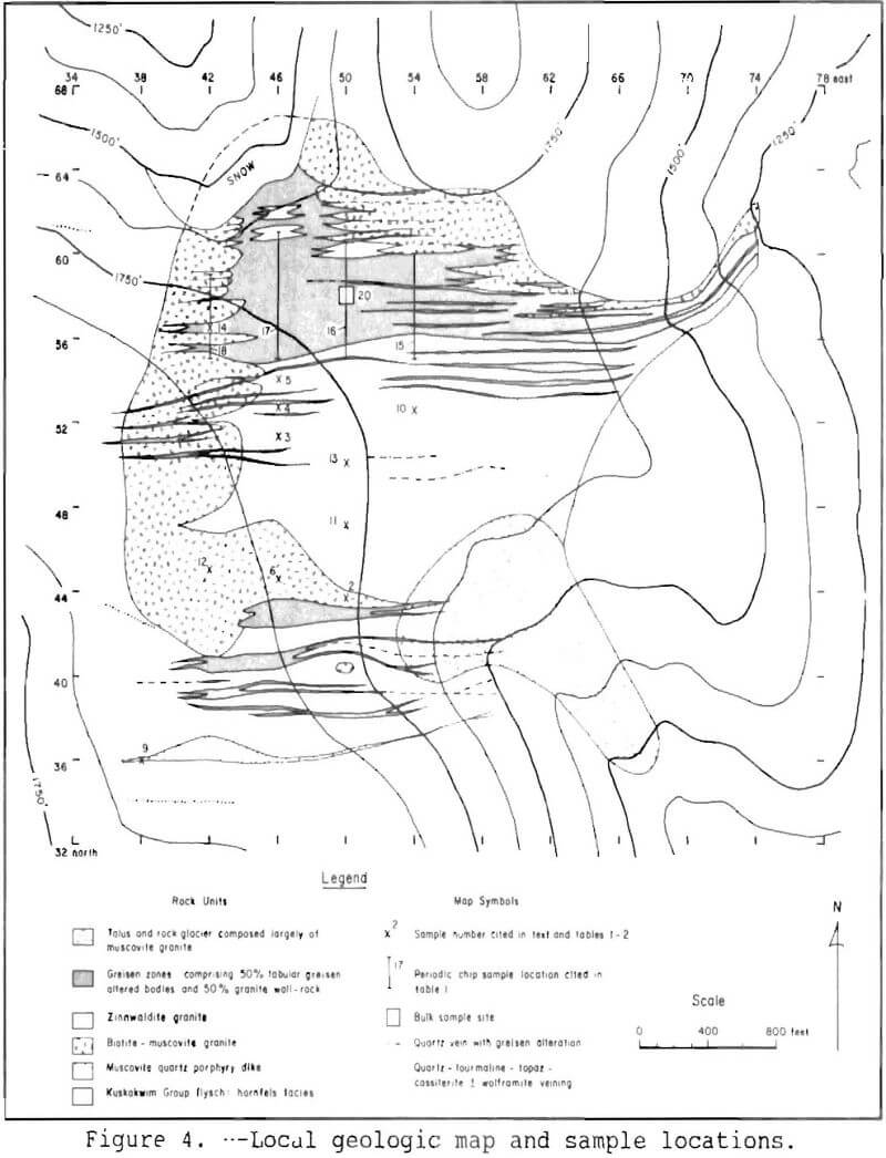 tin-tungsten greisen mineralization sample location