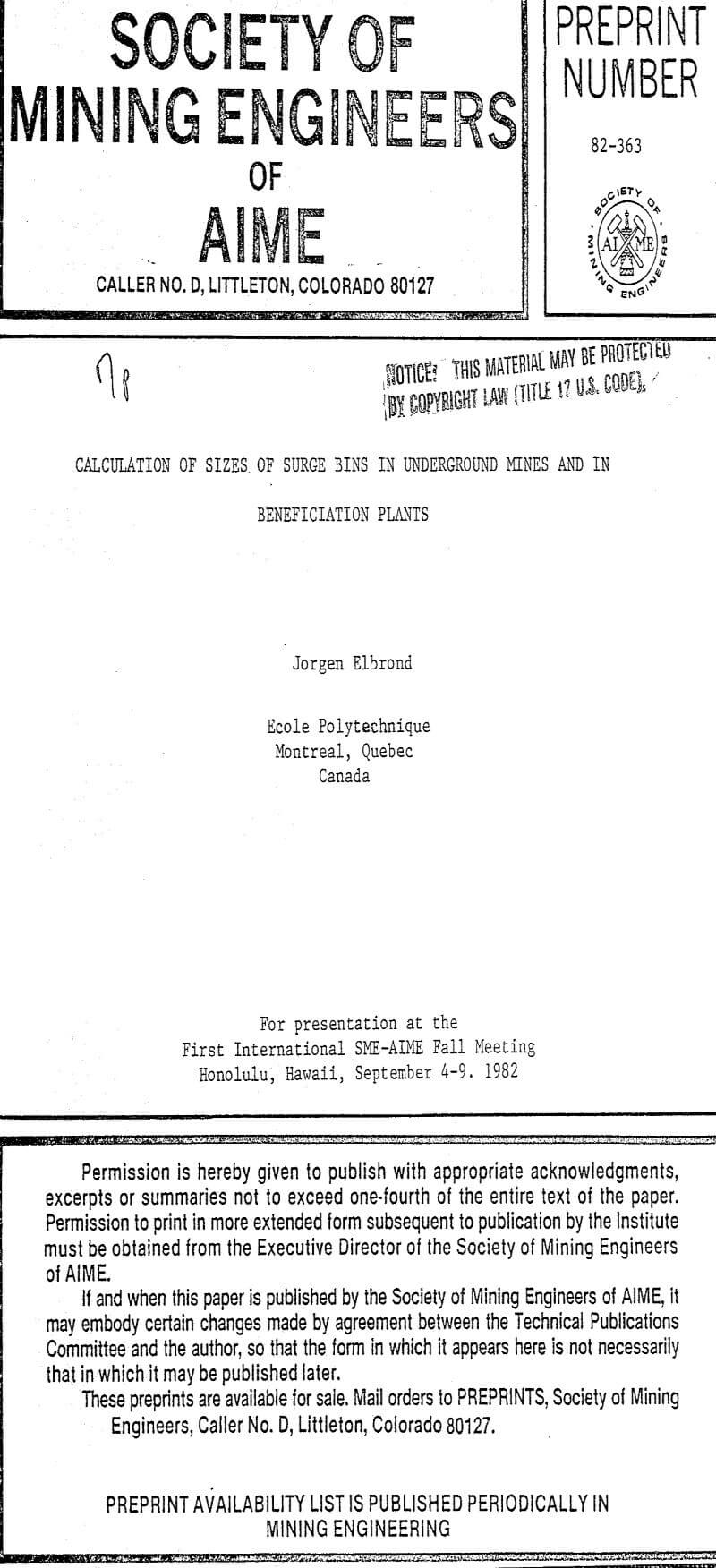 calculation of sizes of surge bins in underground mines and in beneficiation plants