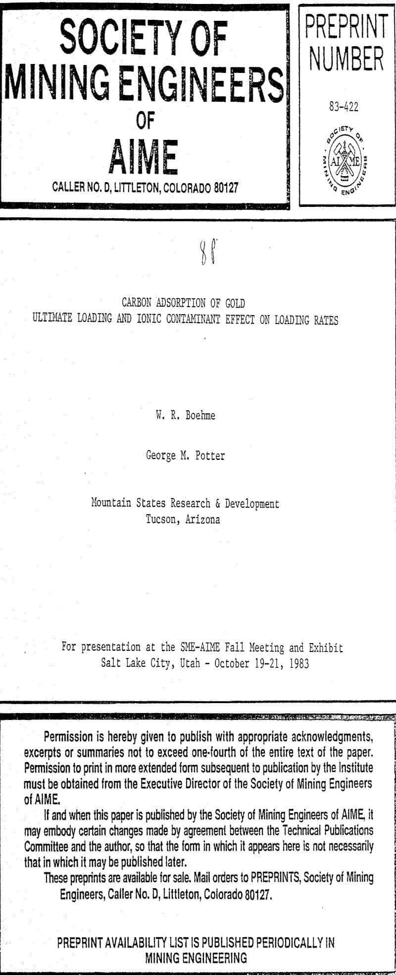 carbon adsorption of gold ultimate loading and ionic contaminant effect on loading rates