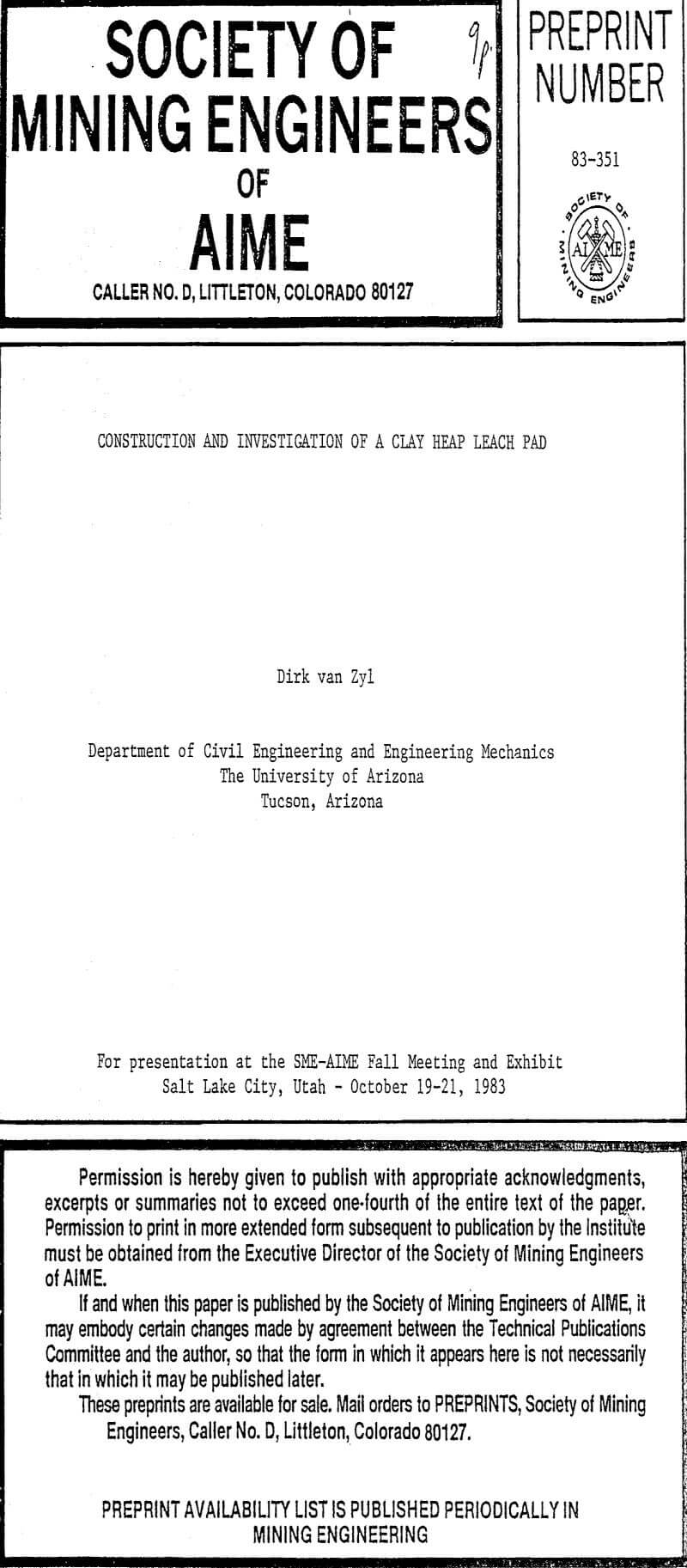 construction and investigation of a clay heap leach pad