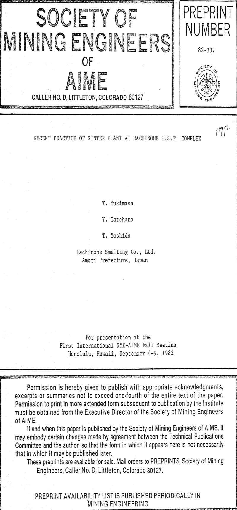 recent practice of sinter plant at hachinohe i s f complex