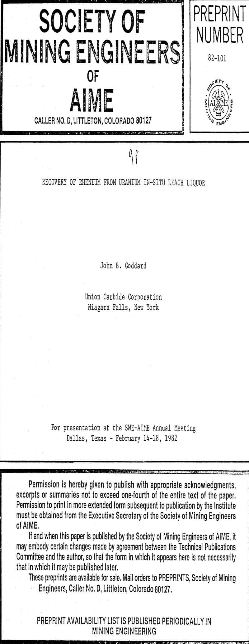 recovery of rhenium from uranium in-situ leach liquor