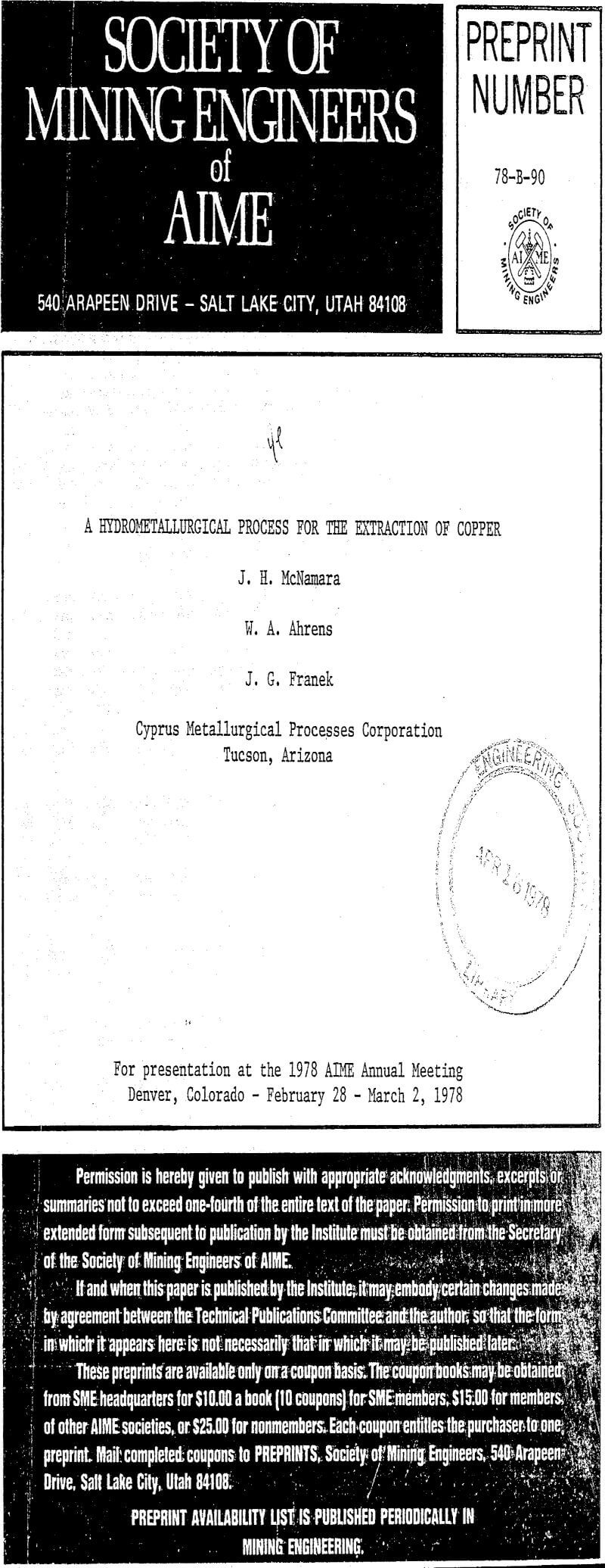 a hydrometallurgical process for the extraction of copper