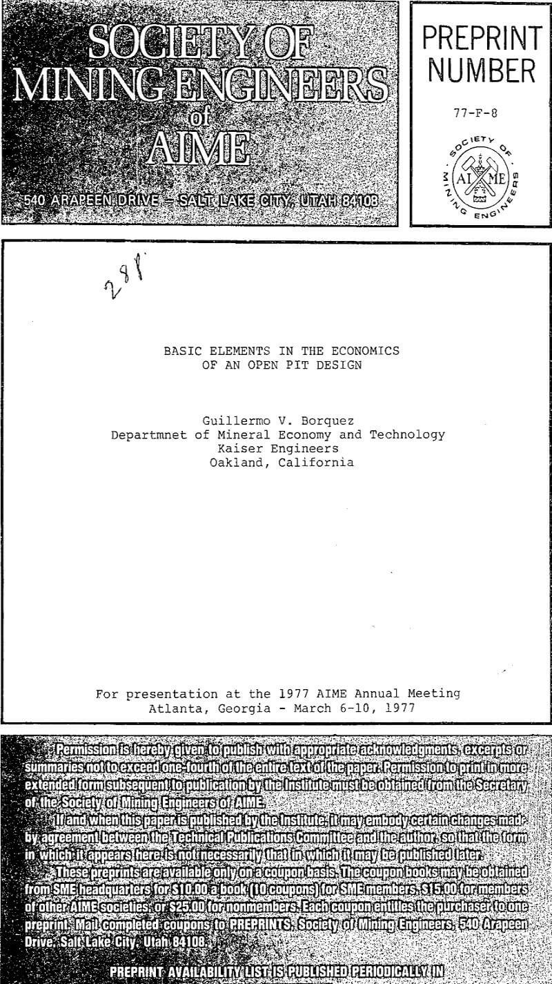 basic elements in the economics of an open pit design
