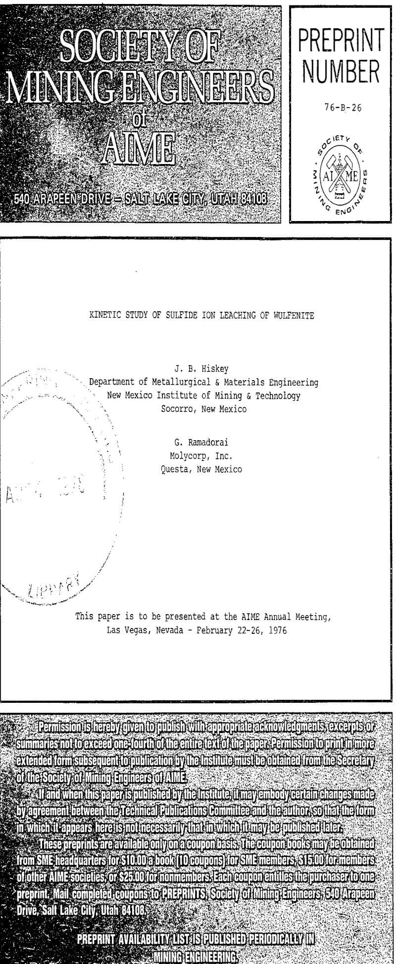 kinetic study of sulfide ion leaching of wulfenite