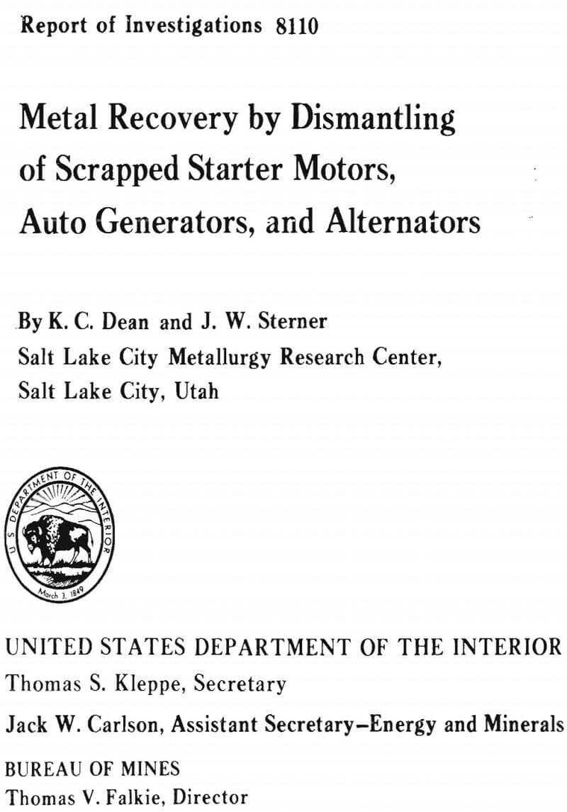 metal recovery by dismantling of scrapped starter motors auto generators and alternators