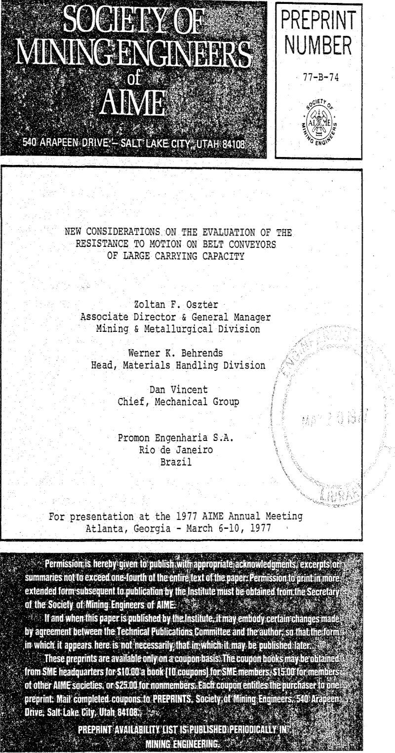 new considerations on the evaluation of the resistance to motion on belt conveyors of large carrying capacity